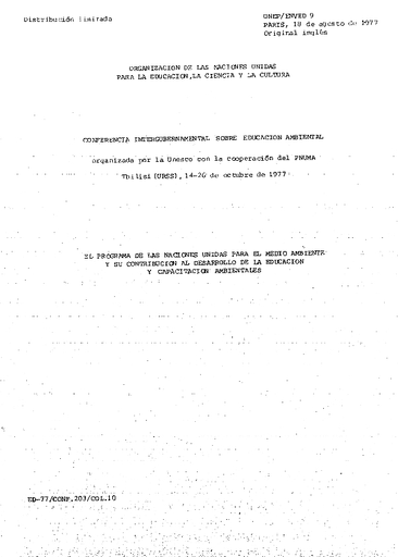 El Programa de las Naciones Unidas para el Medio Ambiente y su contribución al desarrollo de la educación y capacitación ambientales